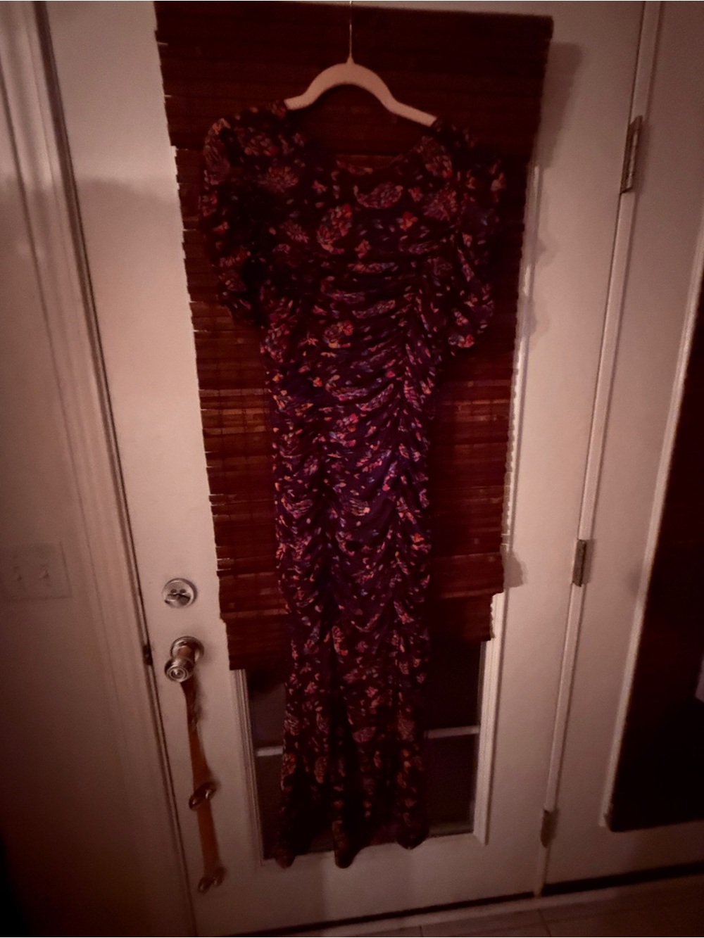 Free People Briella Ruched Mesh Midi Dress -"Twilight Combo" print, euc, sz M - Picture 11 of 16